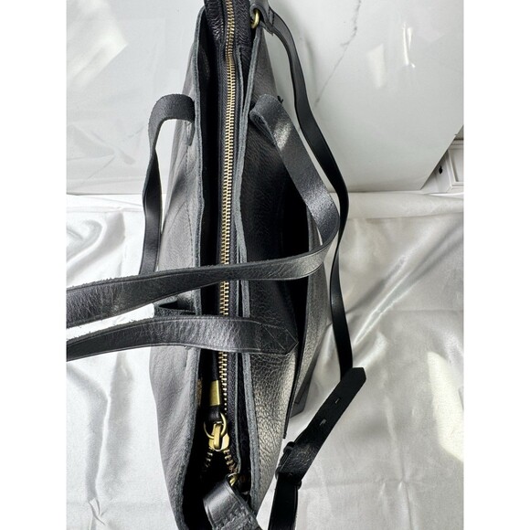 Madewell The Zip-Top Medium Transport Tote Black Leather Bag - Picture 7 of 13